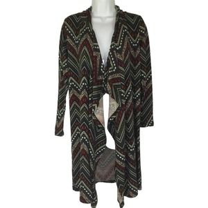 Almost Famous Chevron Cascade Knit Cardigan Open Front Long Sleeve Hooded Sz M